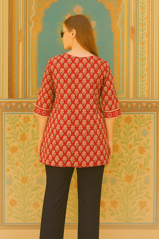 Elegant Red Printed Cotton Kurti