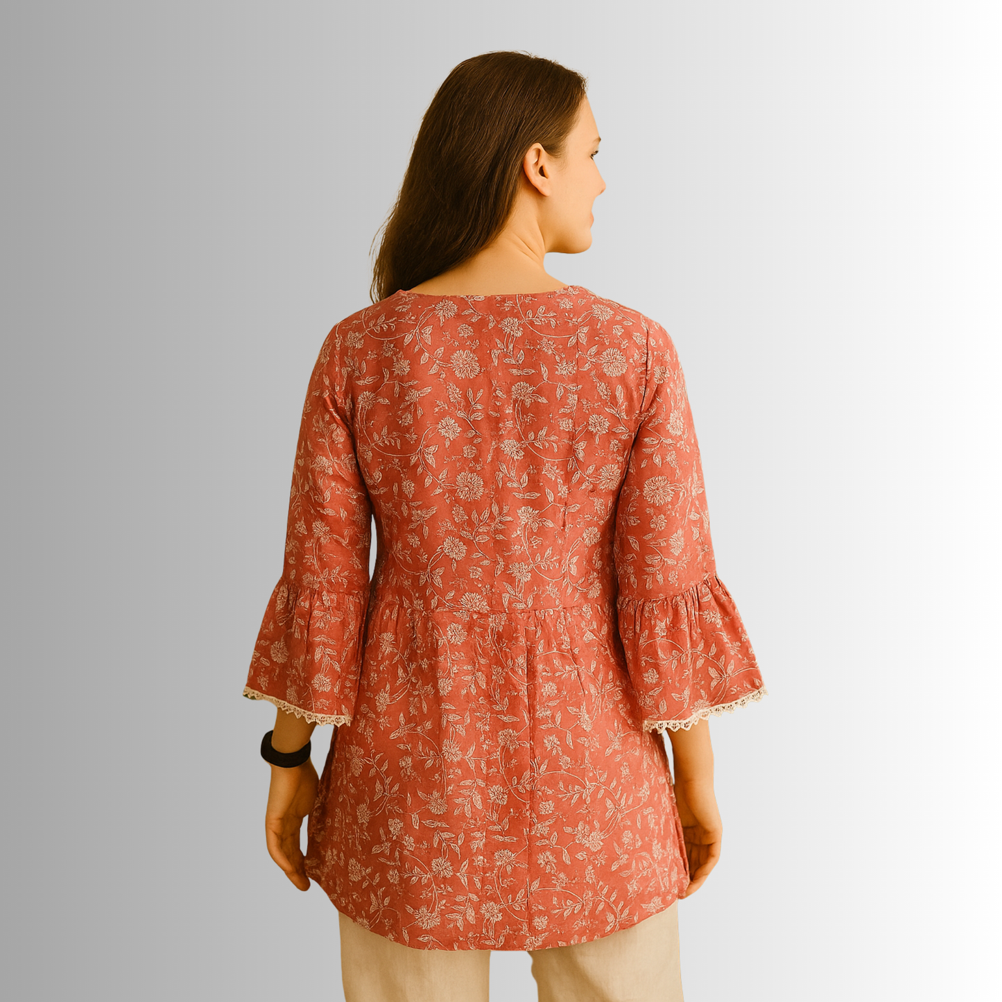 Rust Floral Cotton Kurti
