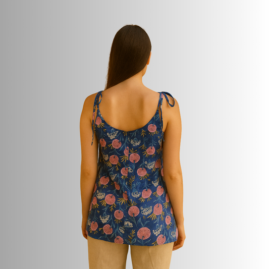 Blue Floral Printed Strappy Kurti