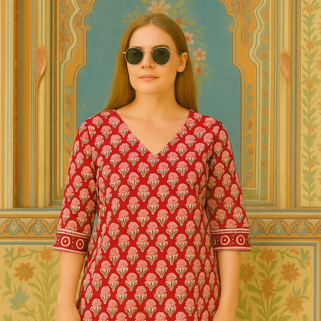 Elegant Red Printed Cotton Kurti