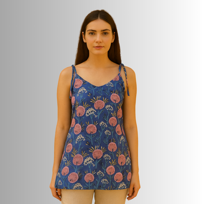 Blue Floral Printed Strappy Kurti